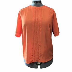 Vintage Martinique Lightweight Orange Pleated Top, Size Large